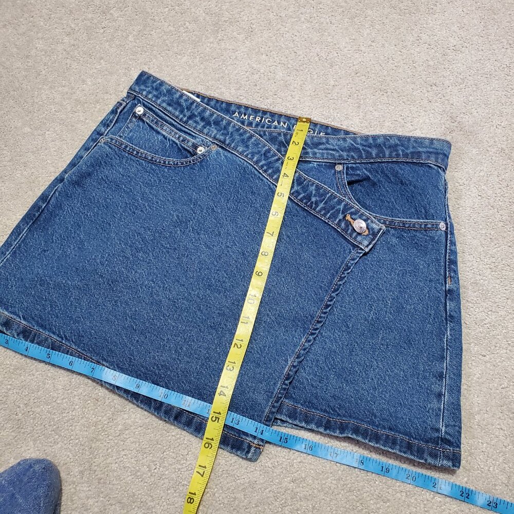 AMERICAN EAGLE AE Stretch Crossover Mid-Rise Mini Skirt Denim Jean Blue Womens 6 - Picture 12 of 13